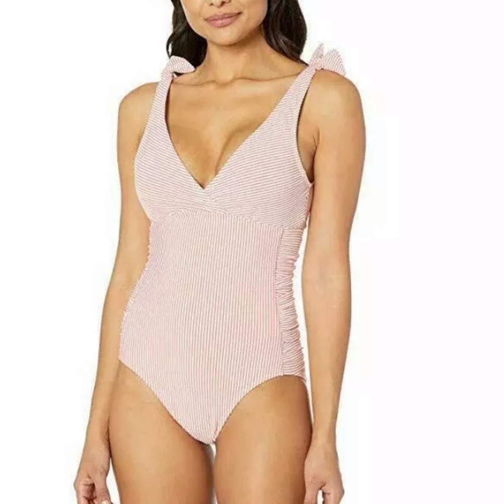 LAUREN Ralph Lauren Coral & white Seersucker One Piece fits size 4 to 6